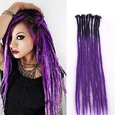 Bild av Syntetiska Dreads 24&quot; 10 tum ombre vekar svart och lila Dreadlocks reggae förlängningar handgjord korkett hår flätning