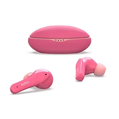 Bild av Belkin SOUNDFORM True Wireless hörlurar för barn, 85 dB begränsning skydd av hörseln, online utbildning, skola, IPX5 klassificerad, 24 tim. speltid iPhone, iPad, Kindle med flera Rosa