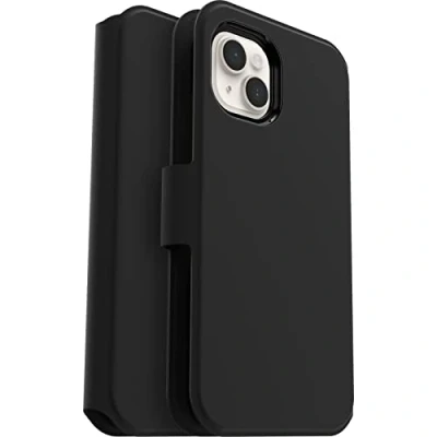 Bild av OtterBox Strada Via skal för iPhone 14 Plus, stöttåligt, fallsäkert, tunt, skyddande Folio med korthållare, testad till militärstandard x2, Svart
