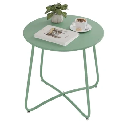 Bild av eSituro Trädgårdsbord, Soffbord, Rund Balkongbord, För Inomhus Och Utomhus, Terrass, Vardagsrum, Metall, Grön, Ø 48 x H45 cm