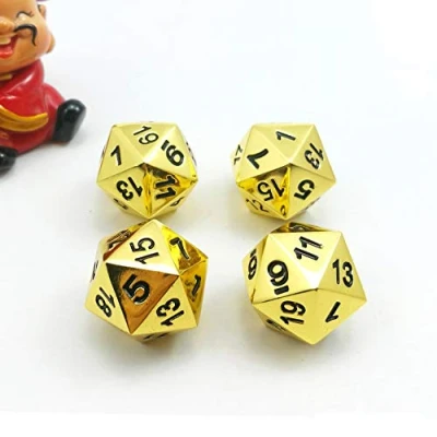 Bild av BESCON DICE Uppsättning av 4 deluxe gyllene solid metall 20 sidor tärningar, st D20 guld metallisk polyhedral tärning