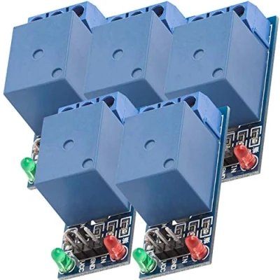 Bild av AZDelivery 5 x 1 relä 5V KF 301 modul lågnivåutlösare kompatibel med Arduino och Raspberry Pi inklusive e book