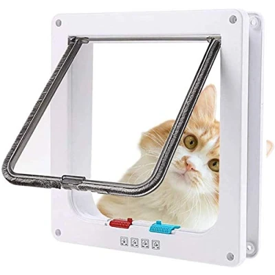 Bild av Sailnovo Kattlucka hundlucka 24,5 x 28,5 5,5 cm, 4 vägs magnetstängning för katter och små hundar hunddörr kattdörr husdjurslucka (XL, vit)