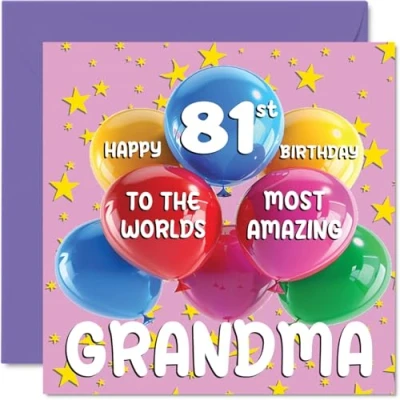 Bild av 81:a mormor födelsedagskort världens mest fantastiska grattis på för från barnbarn barnbarn, 145 mm x ålder 81 åttio ett gratulationskort