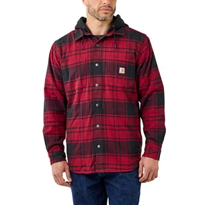 Bild av Carhartt Övergångsjacka för män, flanellfleece, fodrad huva, Oxblod, M