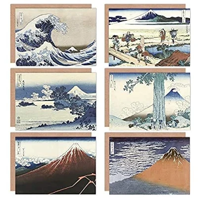 Bild av Artery8 Katsushika Hokusai japansk Fuji Mountain Sagami Rainstorm Beach Wave Fine Art gratulationskort, 6 stycken