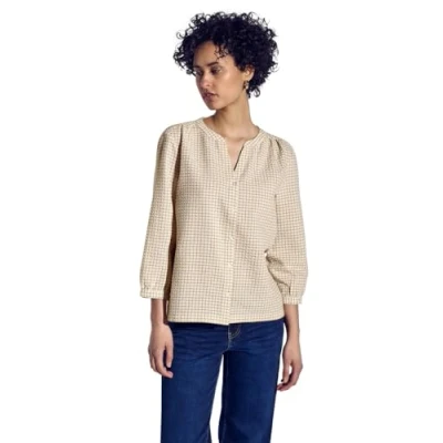 Bild av Street One rutig Seersucker blus för kvinnor, Safari beige, 42