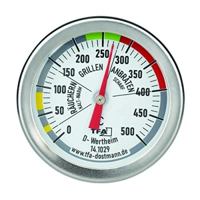 Bild av TFA Dostmann BBQ Thermometer, 14.1029, för att mäta temperaturen i matlagningskammaren, grill, rökare, ugn, tillverkad av rostfritt stål, silverfärgad