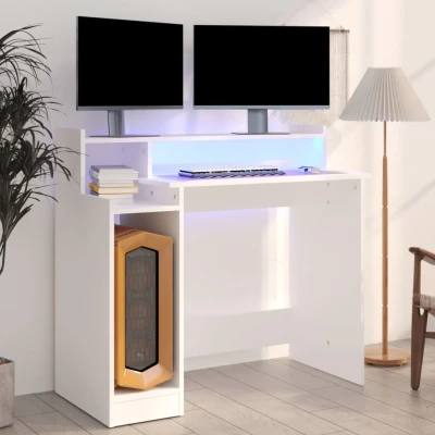 Bild av Skrivbord med LED vit 97x45x90 cm konstruerat trä