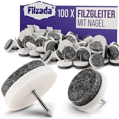 Bild av Filzada® 100x filtglidspik Ø 24 mm (vit) professionell möbelglid/stolglidfilt för spikning