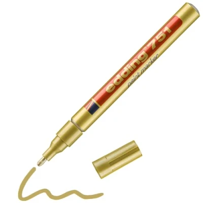 Bild av edding 751 lackmarkör guld 10 lackmarkörer rund spets 12 mm lackpenna för glas, sten, trä, plast och papper vattentät, starkt täckande