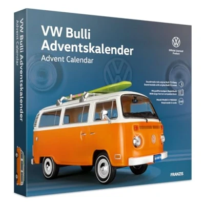 Bild av FRANZIS 67223 VW Bulli Adventskalender inkl. Metall Modellauto im Maßstab 1:43, Soundmodul mit original T2 Klang und großformatigem Begleitbuch. Ab 14 Jahren.: Advent Calendar