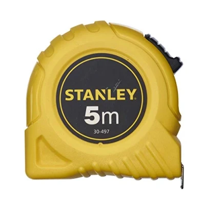 Bild av Stanley Bandmått Basic, 030497 (5 m längd, måttband med robust plasthölje, 19 mm brett, ändkrok dubbelnitad, bältesklämma, lås och automatisk retur)