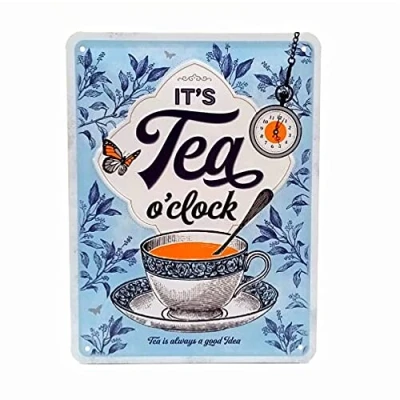Bild av Nostalgic Art Plåtskylt i retrostil, It&#039;s Tea O&#039;Clock Presentidé för köket, av metall, Deko vintagedesign, 15 x 20 cm