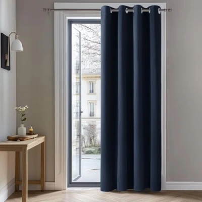 Bild av Deconovo gardin ogenomskinliga öljetter gardiner mörkare ögonögla ogenomskinlig, 214x132 cm (höjd x bredd), mörkblå, 1 bit