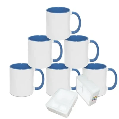 Bild av MR.R sublimering tomma diskmaskin keramiska kaffemuggar med blå färg mugg inre och handtag kopp för mjölk te cola vatten, 325 ml, set 6