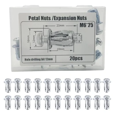 Bild av Coffee Life Plus®20 stycken Expansion Screw kronblad spår, Jack Nuts, M4, M5, M6, M8 tunna fästpluggar, ihåliga fästmaterial skruvar montering (M6 x 25 mm (20 st))