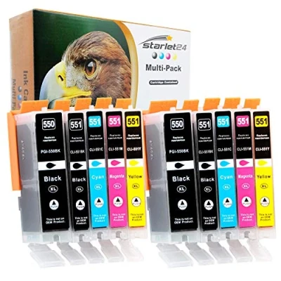 Bild av D&amp;C skrivarbläckpatroner för Canon Pixma iP7200, iP7250, iP8750, iX6850, MG5450, MG5550, MG5650, MG5655, MG6350, MG6450, MG6650, MG7100, MG7150, MG7550, MX725, MX925, ersätter PGI CLI 550/551 10er Set (B/PB/C/M/Y)