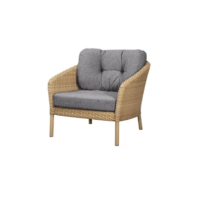 Bild av Cane line Ocean Large Lounge Chair stol Frame: Natural, Flat Weave / Cushion: Dark Grey, Wove W81 x D90 H73 SH40 cm