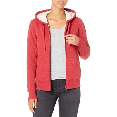 Bild av Amazon Essentials damjacka sherpa fodrad fleece hel dragkedja huva jacka (finns i plusstorlek), röd ljung, X Small
