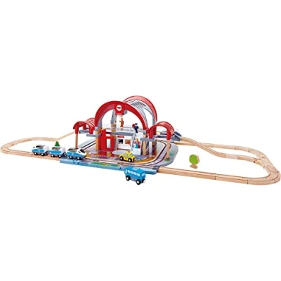 Bild av Hape Grand City Station, Wooden Pretend Play Railway Set with Projector and Recorder, For Kids
