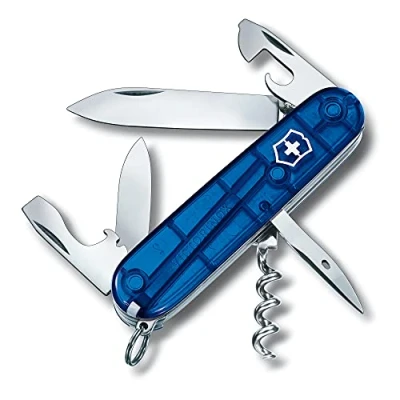 Bild av Victorinox Spartan fickkniv, 12 funktioner, blad, korkskruv, konservöppnare, blå, transparent
