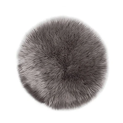 Bild av Teppich Wölkchen Fårskinnsmattor Fuskpäls Mattor Imitation Vardagsrum Sovrum Fluffig Matta Tvättbar Pälsmatta, Sittdyna, Dekorativ Päls Till Stol, Soffa, Säng Grå Brun 60 cm Runt