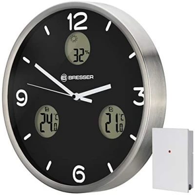 Bild av Bresser MyTime io NX trådlös väggklocka med termometer och hygrometer 30 cm diameter