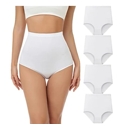 Bild av wirarpa Bomullstrosor för kvinnor med superhög midja, trosor, damunderkläder, full täckning, 4 pack Vit pack, XL