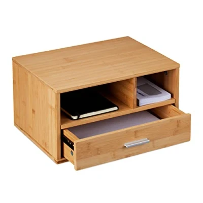 Bild av Relaxdays Skrivbord, 1 låda, 2 fack, H x B D: 22 40 31 cm, bambu, bordsarrangör för kontor, natur
