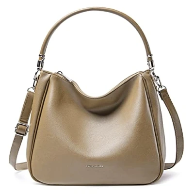 Bild av David Jones Hobo handväska för dam axelväska i PU läder mellanstor townväska med långt handtag klassiskt praktiskt elegant stadsläge, Beige färg, Taille unique, Klassisk