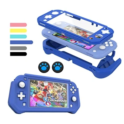 Bild av FIWWAT Switch Lite fodral skyddsfodral för Nintendo Lite, kompatibelt med inbyggt PC skärmskydd handgrepp 2 tumgreppskåpor, blå