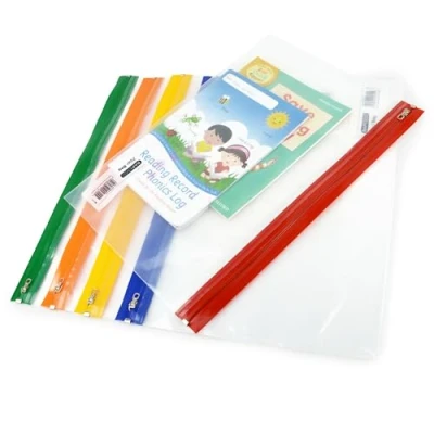 Bild av Rapesco 1503 Zippi fil med metalldragkedja, A4+, transparent blandade färgade remsor, paket 5