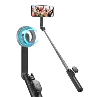 Bild av Spigen Magnet Selfie Stick Stativ Wondersnap [Spigen MagFit Technology] 180 roterbar med trådlös Bluetooth fjärrkontroll Kompatibel Magsafe iPhone 15 14 13 Pro Max, Samsung Galaxy S24 S23 Svart