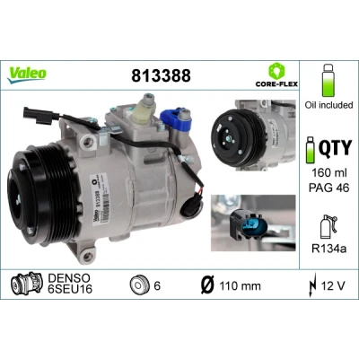 Bild av VALEO NEW ORIGINAL PART 813388 compresseur De Climatisation 6SEU16 12 PAG 46 R 134a avec huile MERCEDES BENZ: Classe C Berline