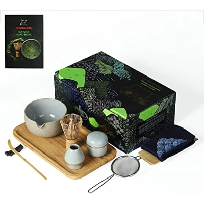 Bild av TEANAGOO Matcha ceremoniset med bricka, japanskt teservis, skål hällpip, bambuvisp, skopa, sikt, visphållare, vispställ, tepulverkainister, O2, Dk.Grå