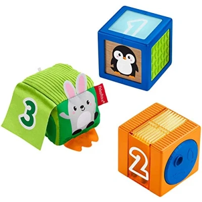 Bild av Fisher Price GJW13 Bebis färgglada djurbyggstenar, 3 stycken, aktivitetsleksaker babyleksaker från 6 månader