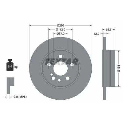 Bild av TEXTAR 92056900 Disque de frein 290 12 05/07 112 plein sans boulon fix roue, moyeu roue MERCEDES BENZ: Classe S Berline