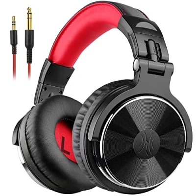 Bild av OneOdio Over Ear hörlurar med kabel, 50 mm drivrutin, basklängd, 6,35 &amp; 3,5 uttag, Share port, stängda DJ för studio, podcast, bildskärm, mobiltelefon, PC, MP3/4 (Pro 10 röd)