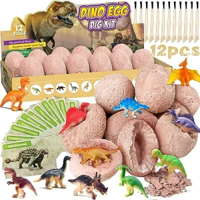 Bild av NCKIHRKK Dinosaurier för barn, 12 Bitar Dinosaurieägg Utgrävningsspelset pojkar 4 år, Dinosaurieleksaksspel Present Flickor 3 5 6 7 8 9 år Påsk Födelsedagspresent