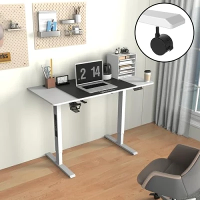 Bild av pro.tec Höjdjusterbart skrivbord Stryn 120 x 60 cm elektriskt med hjul barbord arbetsbord höjd av 72117 minnesfunktion vit