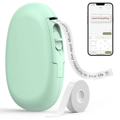 Bild av SUPVAN E10 självhäftande Bluetooth termisk etikettskrivare med 1 etikettrulle, smart app 30+ teckensnitt, 140+ mallar och 1000+ ikoner för hem, skola, kontor, grön