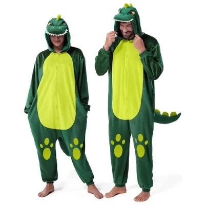 Bild av Spooktacular Creations unisex vuxen pyjamas plysch onesie en del dinosaurie djur kostym (liten) grön