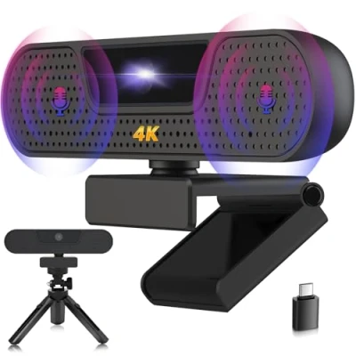 Bild av VIZOLINK W8GS 4K webbkamera med mikrofon, UHD 4K/25FPS, autofokus, ljuskorrigering, 85Vidvinkellins, plug &amp;play, streaming Webbkameran stativ och integritetsskydd för Skype YouTub Twitch Zoom