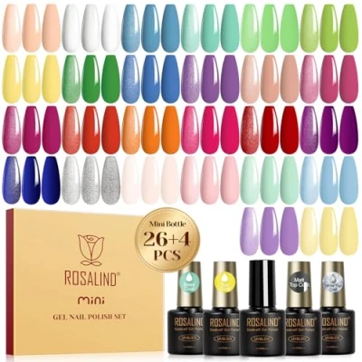 Bild av ROSALIND UV nagellacksset, 30 stycken gel nagellack, naken vit, blå, grön, gul, lila, färggelnaglar, blötläggning mini gel, nagellack för nageldesign, polsk, present