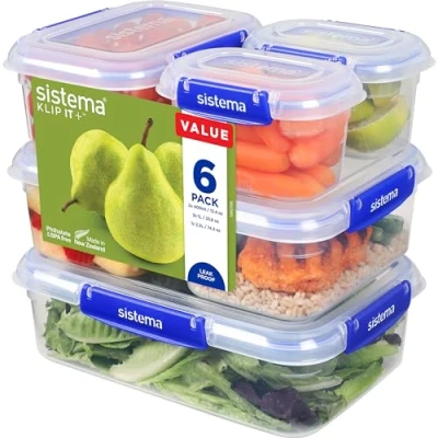 Bild av Sistema KLIP IT PLUS läckagesäker matförvaringsbehållare 2,2 L, 1 400 ml Lufttäta och stapelbara matbehållare med lock skollunchlådor mellanmålslådor BPA fri 6 st