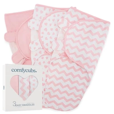Bild av Comfy Cubs babyfilt, inbäddningsfilt 3 till 6 månader, nödvändigheter för nyfödda, sovsäckswrap, 100 % bomull som andas, baby, pojke, flicka, justerbart pack (rosa, storlek L)
