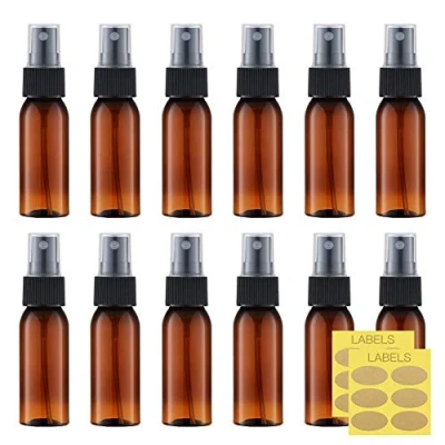 Bild av Toureal 30 ml bärnsten fin sprayflaska, 12 st tomma resor i plast, små dimmer, påfyllningsbar dispenser, spridare behållare för kosmetika, brun