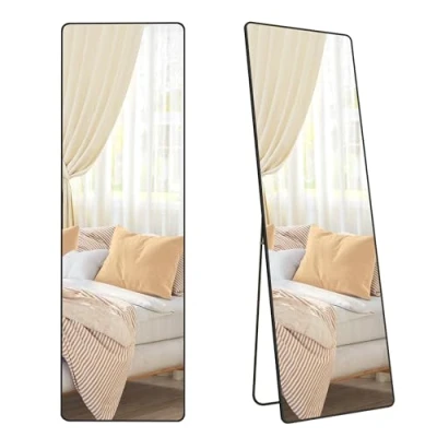 Bild av SONGMICS Helfigursspegel, 160 x 50 cm, rektangulär stående spegel, ram av aluminiumlegering, härdat glas, för sovrum, vardagsrum, garderob, bläcksvart LFM030B01