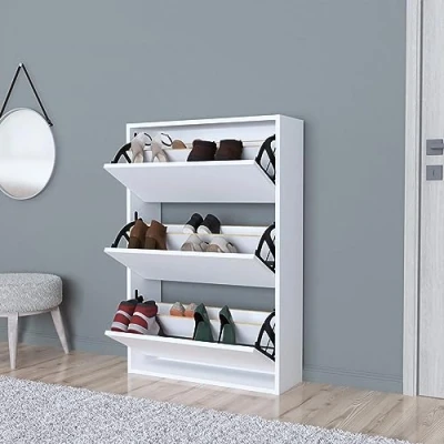 Bild av En.casa] Skoskåp Aurskog skoförvaring för 18 par skobyrå med 3 tippdörrar entré, hall 110 x 73,5 24 cm, vit